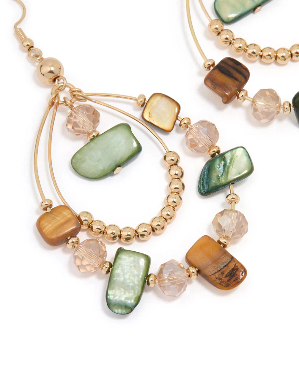 Gold Genuine Shell Brown & Green Beaded Earrings - Image 2