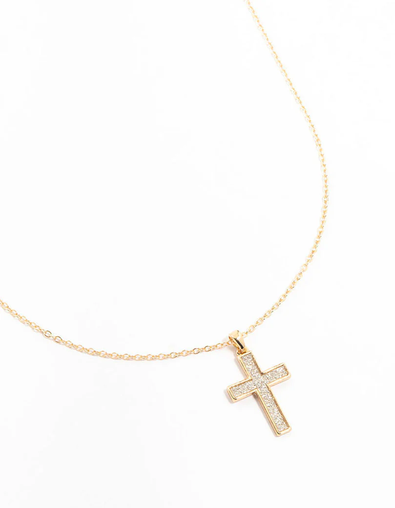 Gold Glitter Cross Necklace