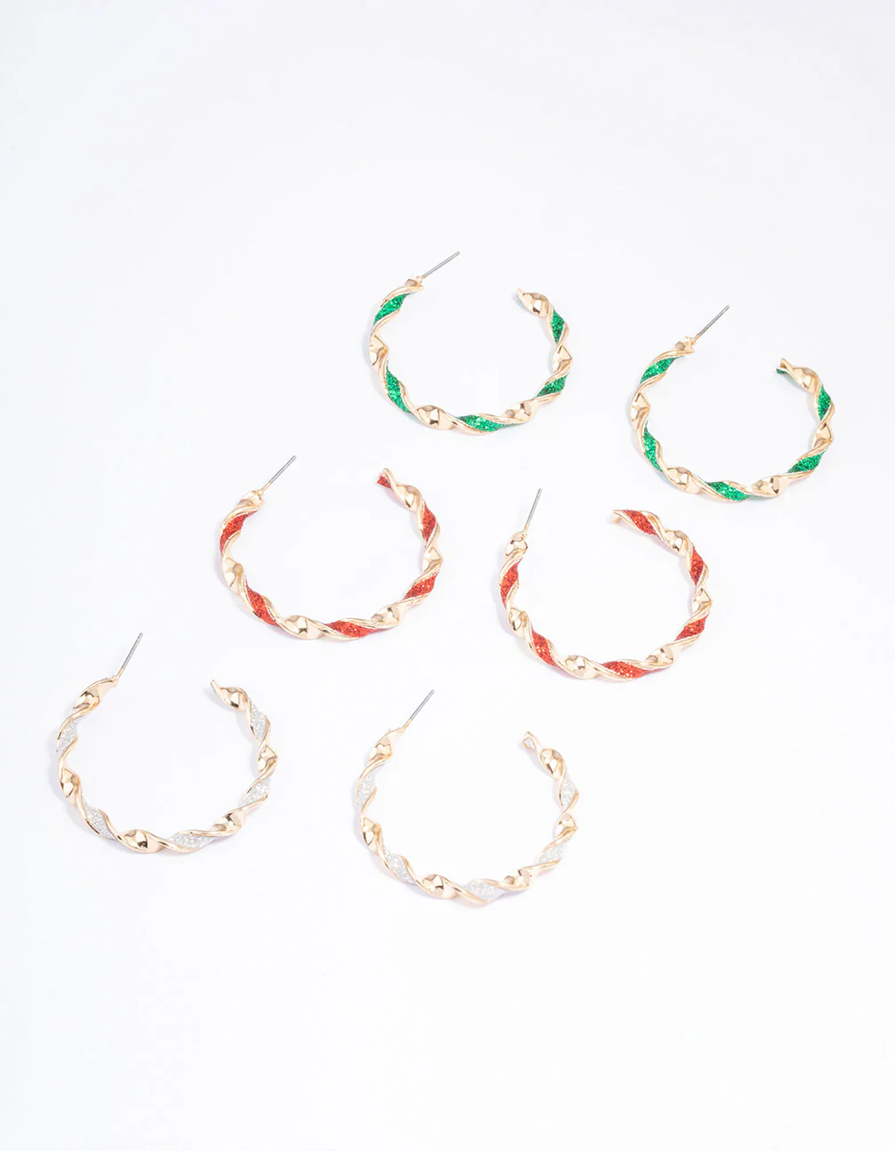 Gold Glitter Twisted Hoop Earrings 3-Pack