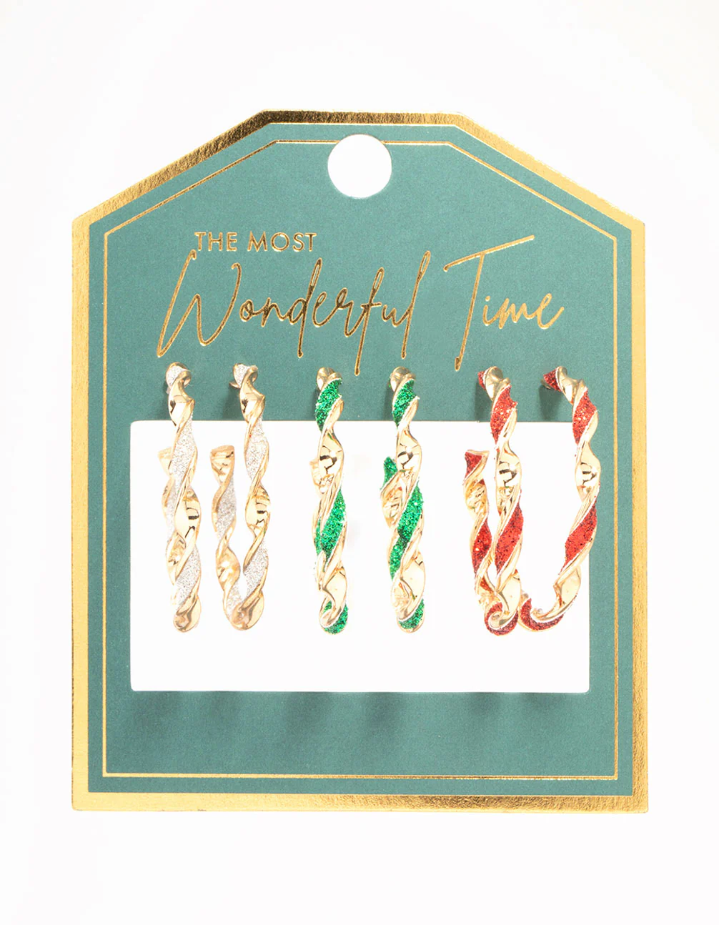 Gold Glitter Twisted Hoop Earrings 3-Pack - Image 2