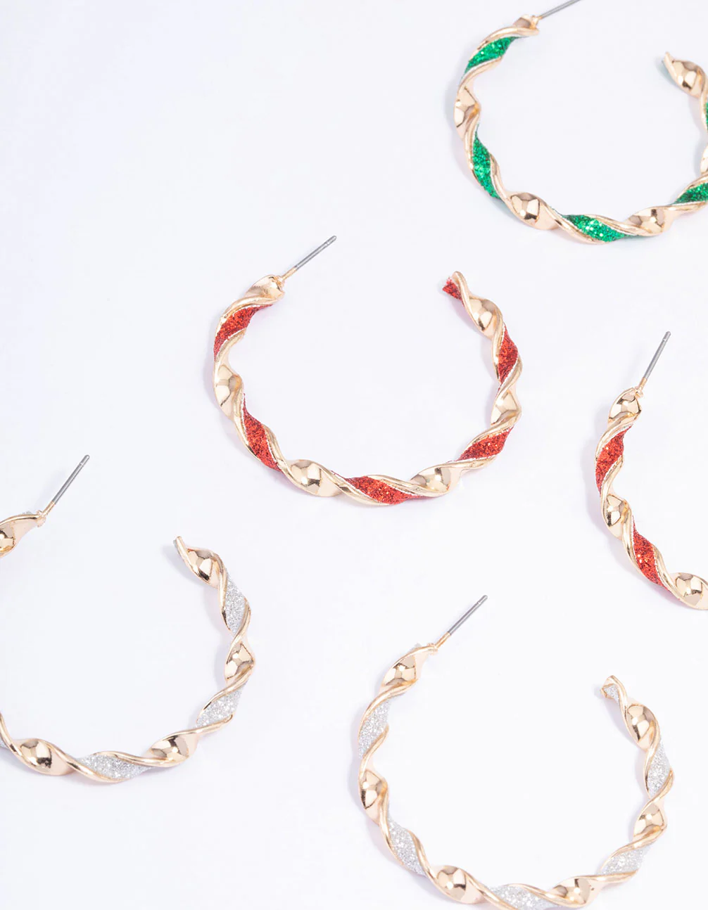 Gold Glitter Twisted Hoop Earrings 3-Pack - Image 3