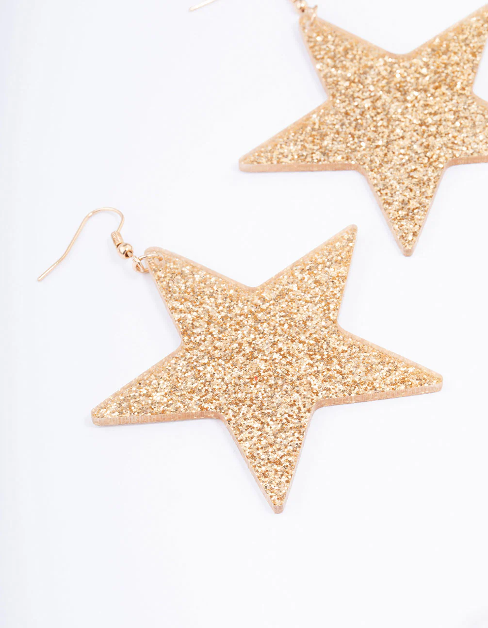 Gold Glittery Star Drop Earrings - Image 2
