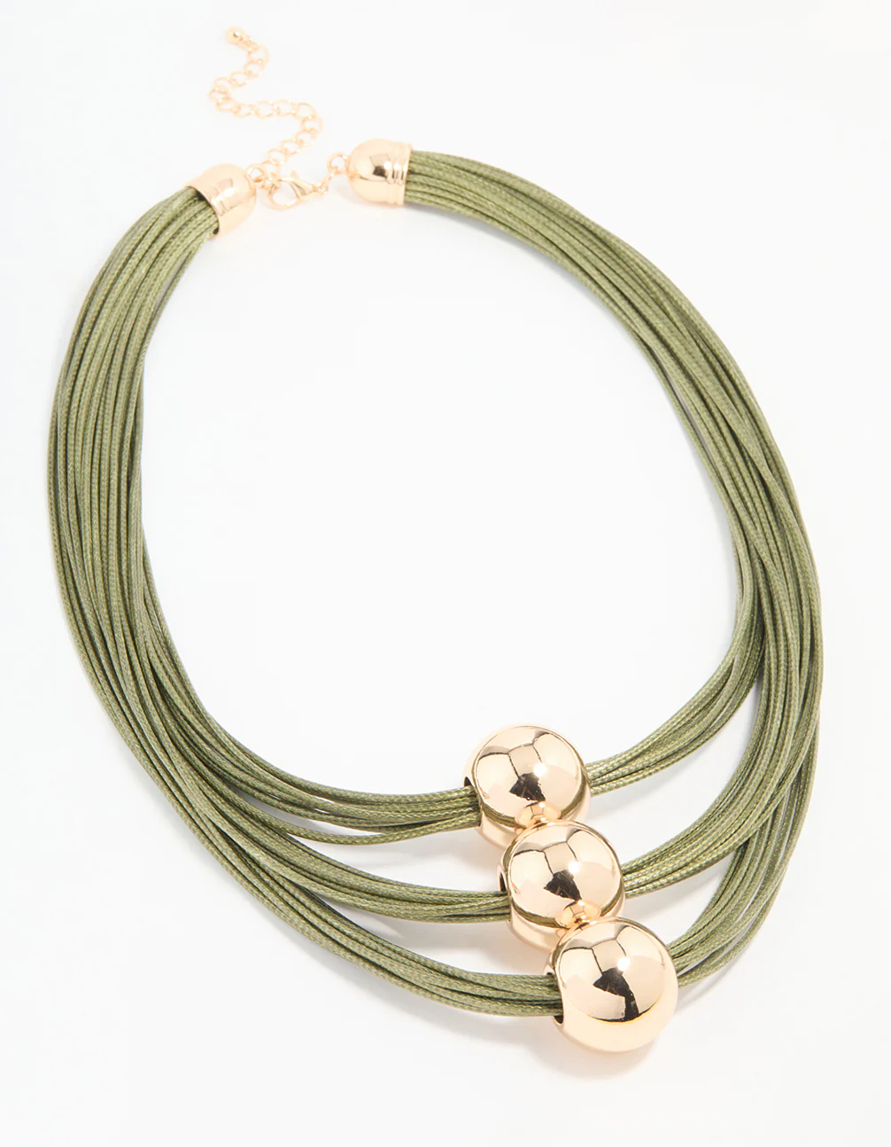 Gold Green Cord Ball Layered Necklace - Image 2