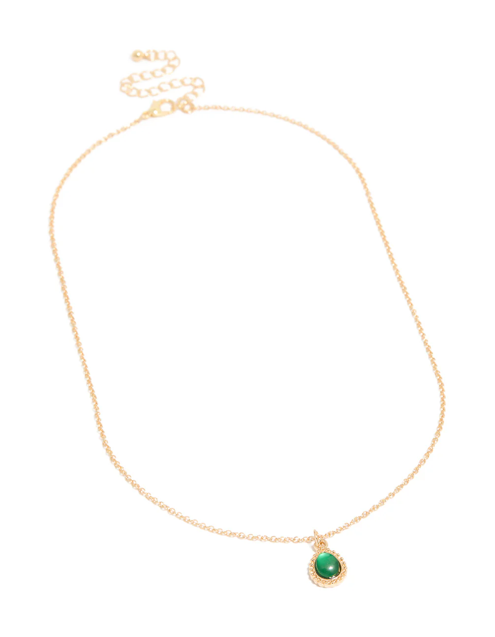 Gold Green Diamante Simple Teardrop Pendant Necklace - Image 2