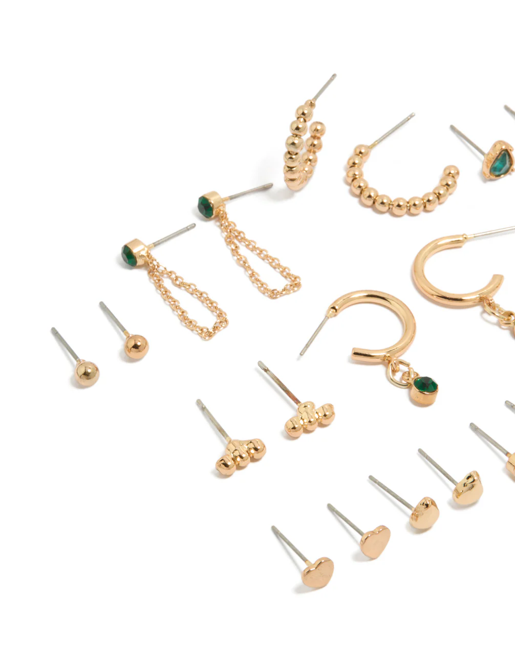 Gold Green Diamante Stud Earrings 12-Pack - Image 2