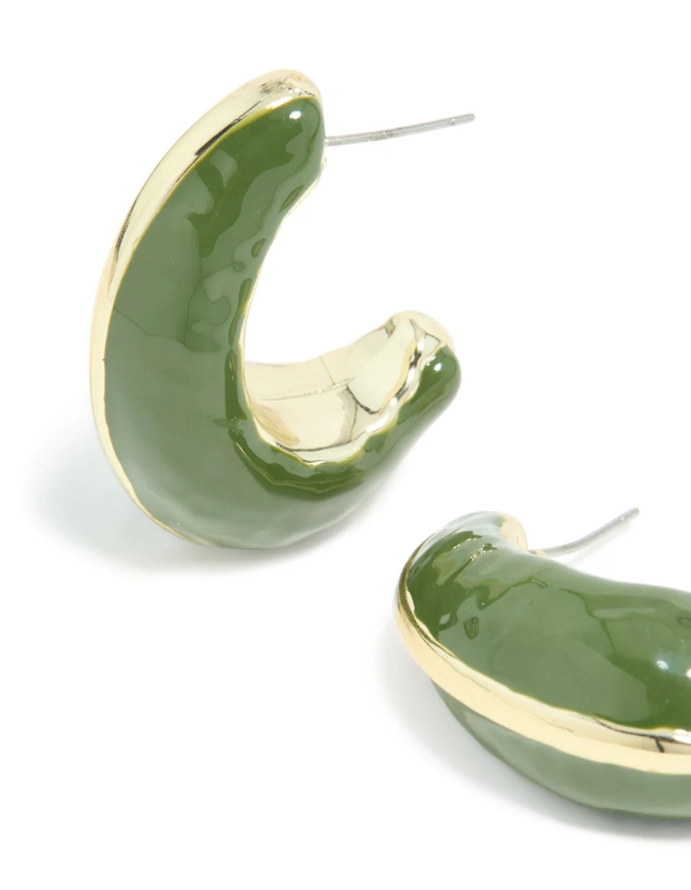 Gold Green Enamel Chunky Open Hoop Earrings - Image 4