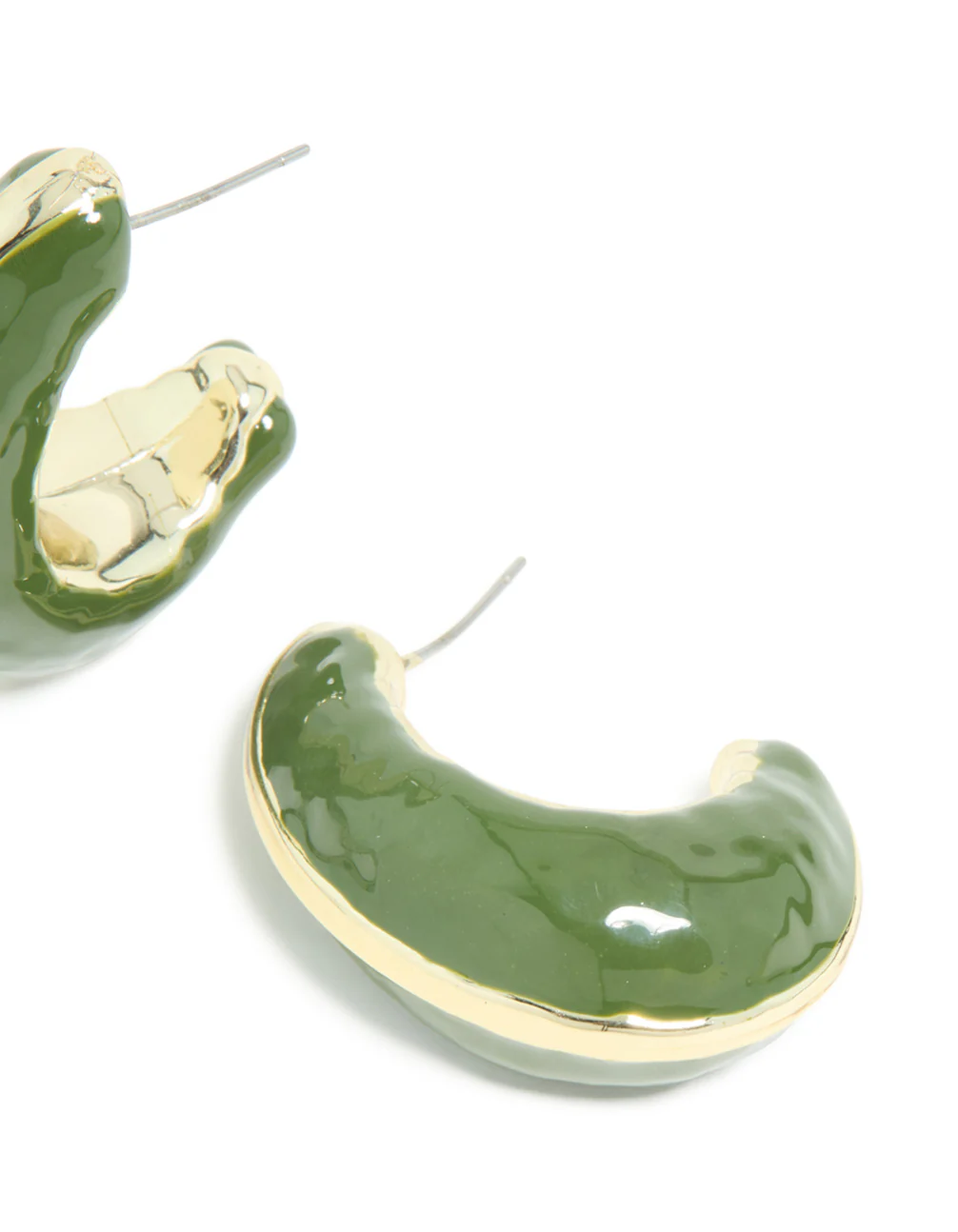 Gold Green Enamel Chunky Open Hoop Earrings - Image 5