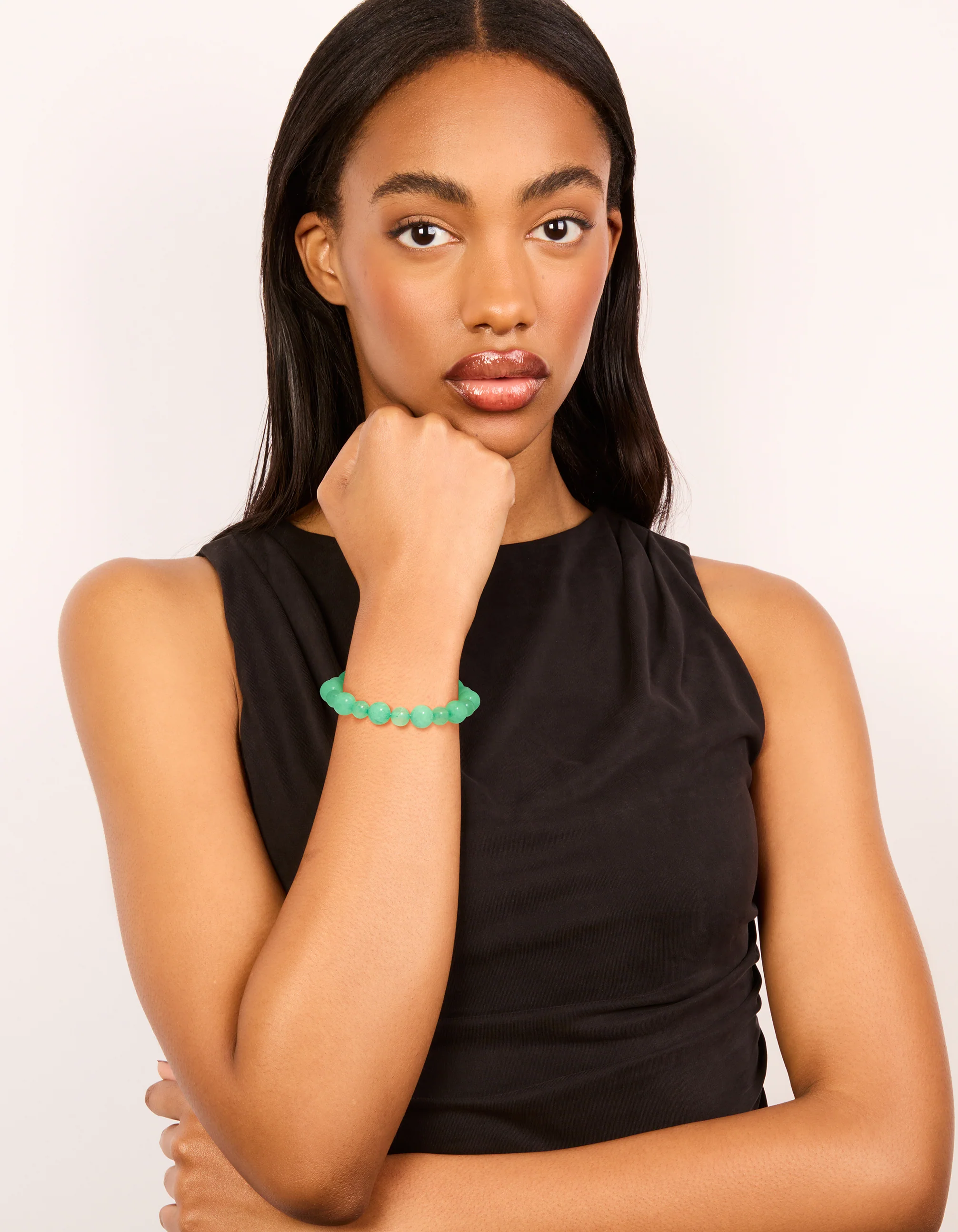 Gold & Green Jade Semi Precious Stone Beaded Bracelet - Image 3