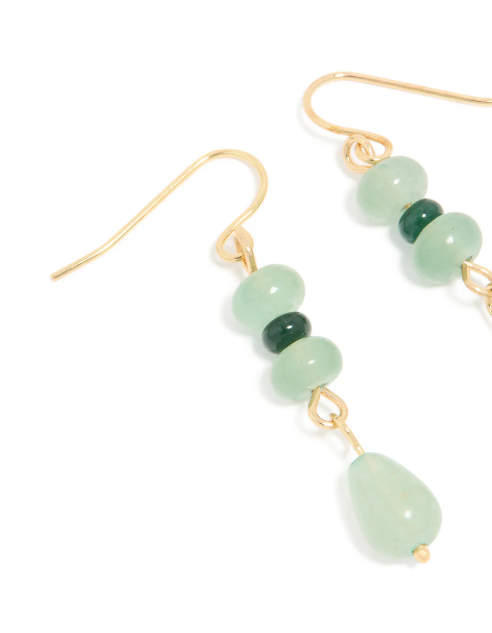 Gold Green Jade Semi Precious Stone Beaded Drop Earrings - Image 4