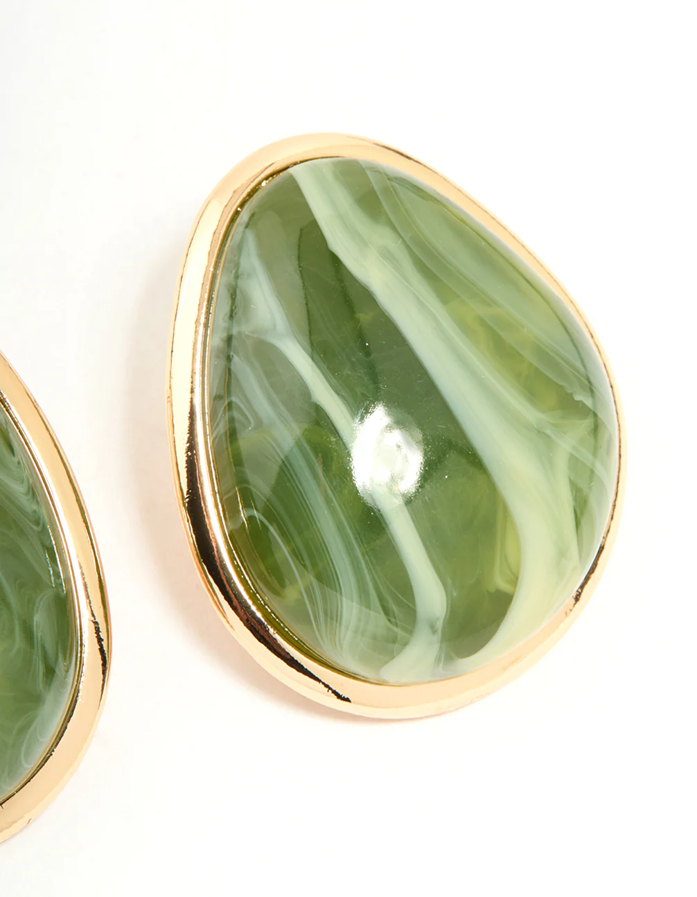 Gold Green Marble Organic Stud Earrings - Image 3
