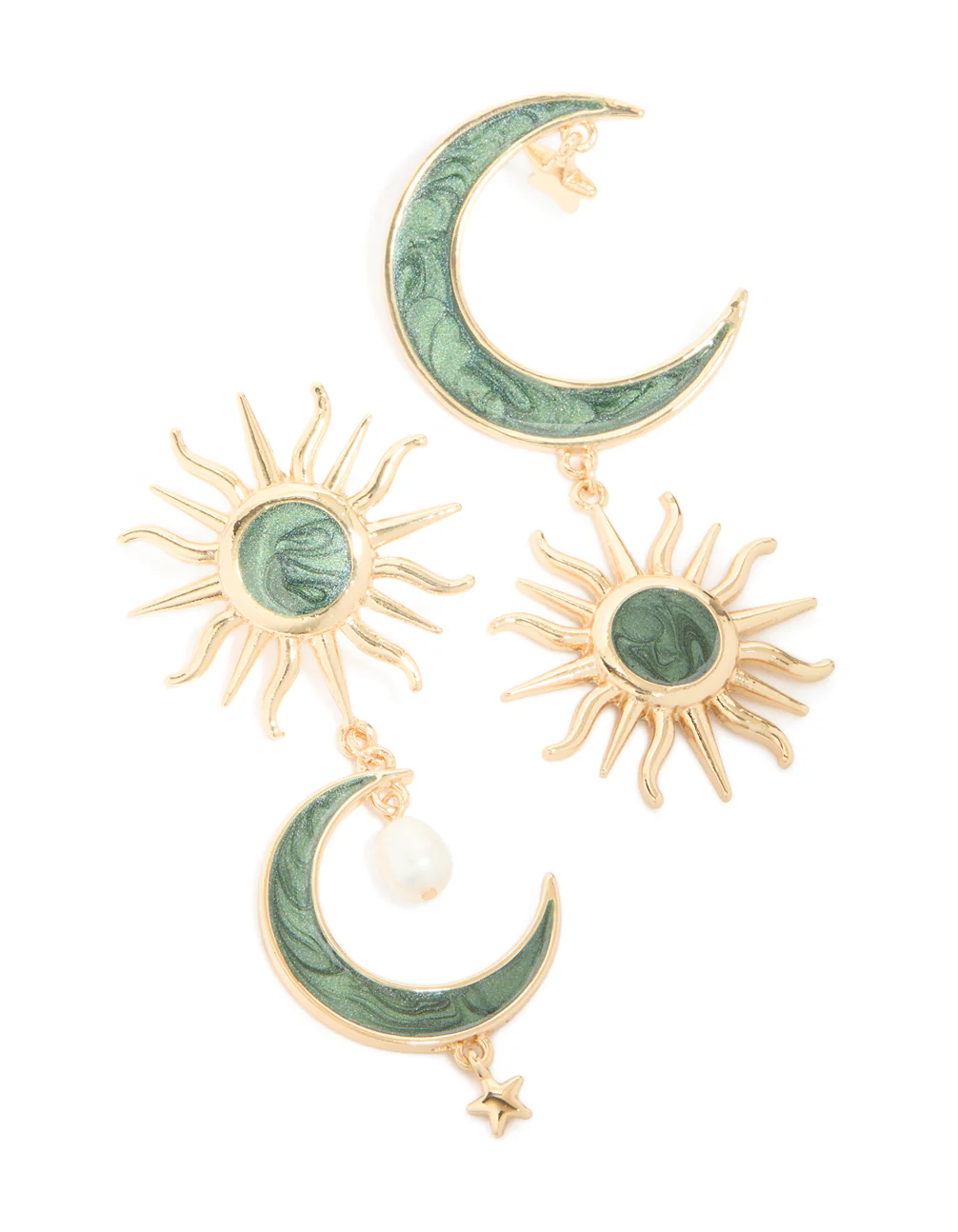 Gold Green Marbled Celestial Drop Earrings - Image 2
