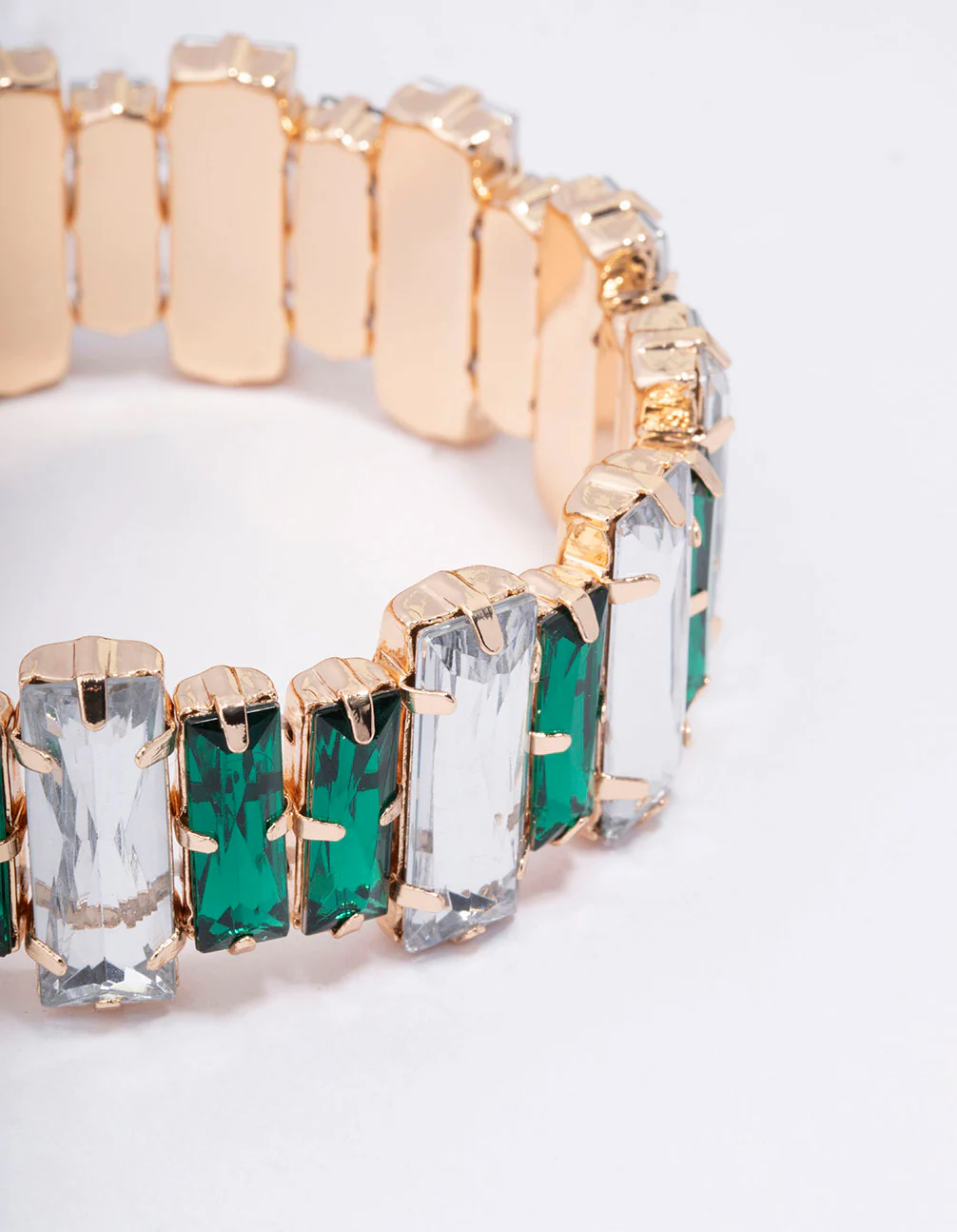 Gold & Green Rectangle Stretch Bracelet - Image 2