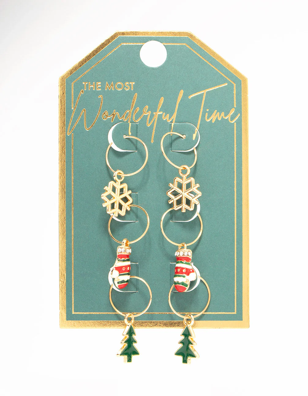 Gold, Green & Red Sleeper Earrings 3-Pack - Image 3