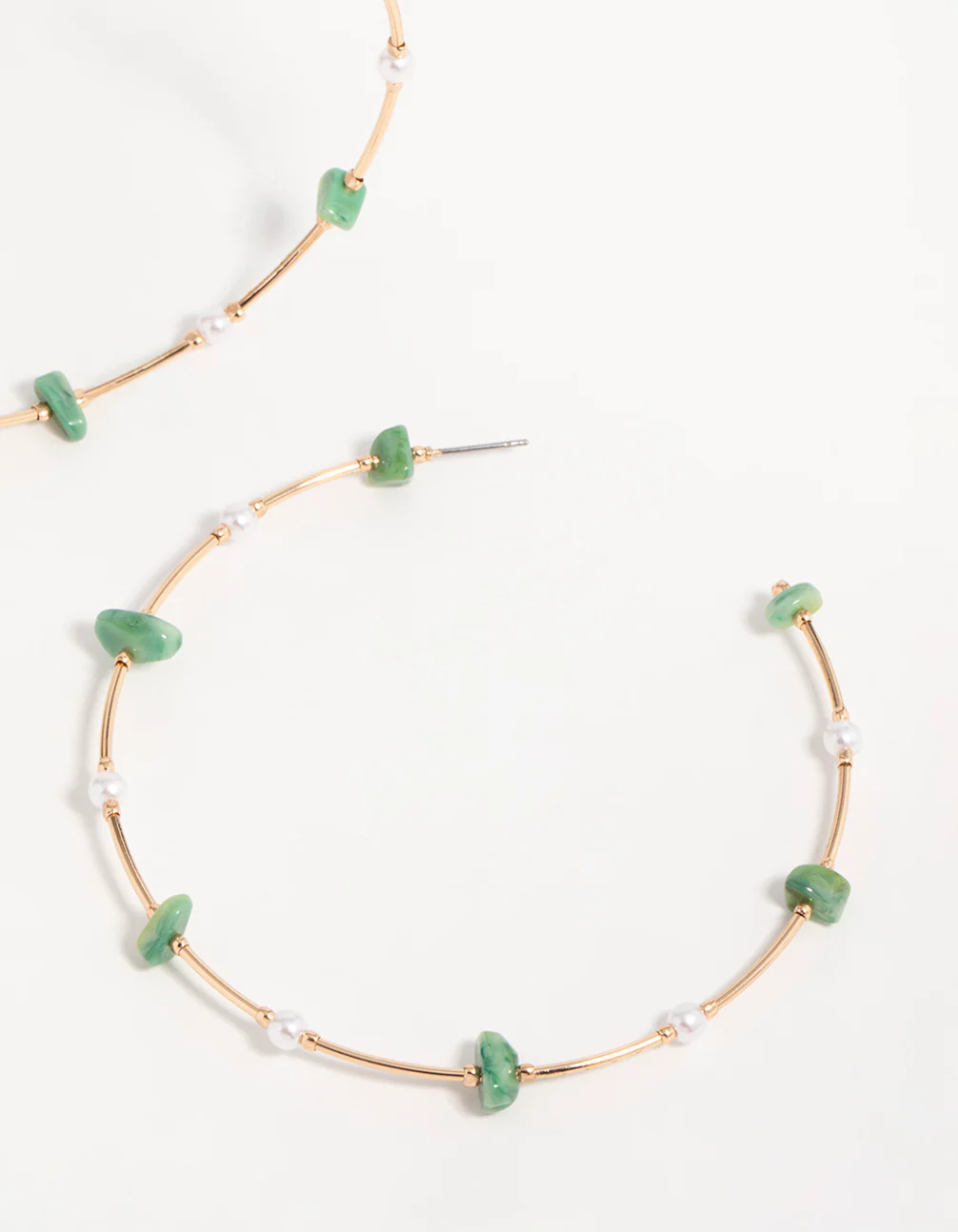 Gold Green Stone & Pearl Hoop Earrings - Image 5