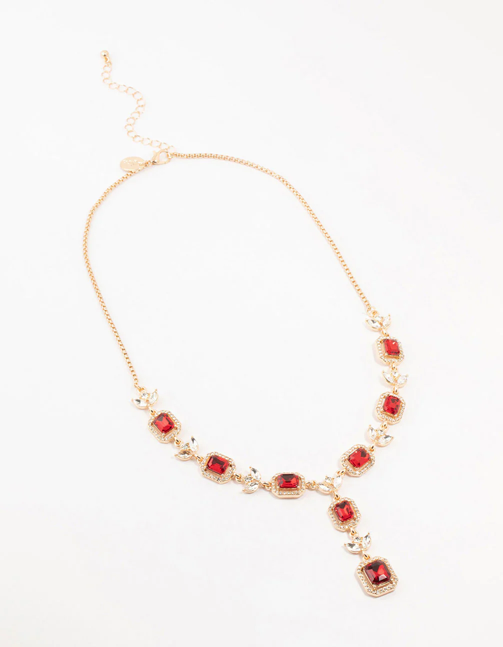 Gold Halo Red Diamante Y-Necklace - Image 2