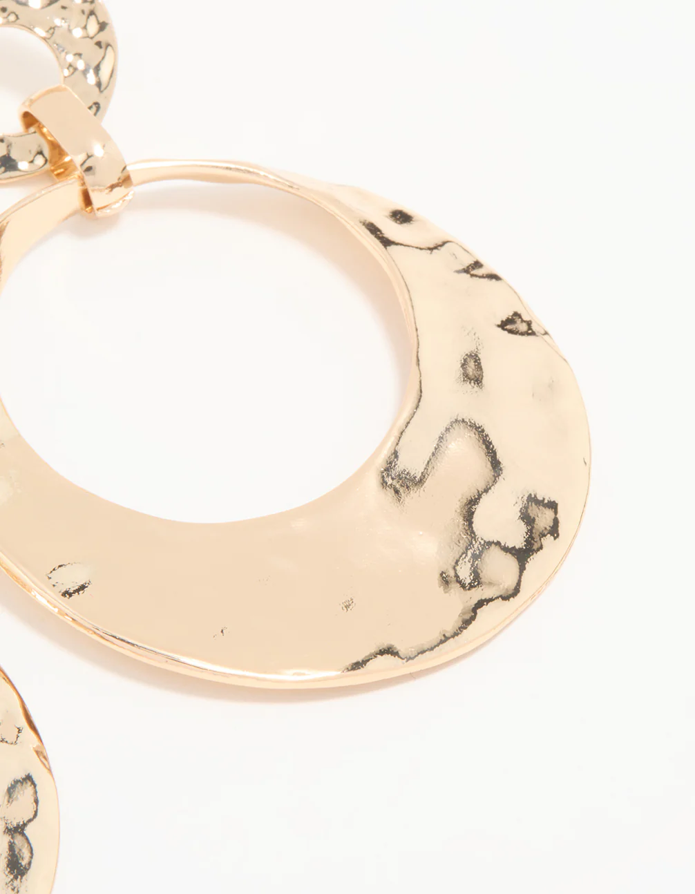 Gold Hammered Disc Large Drop Earrings - Image 3