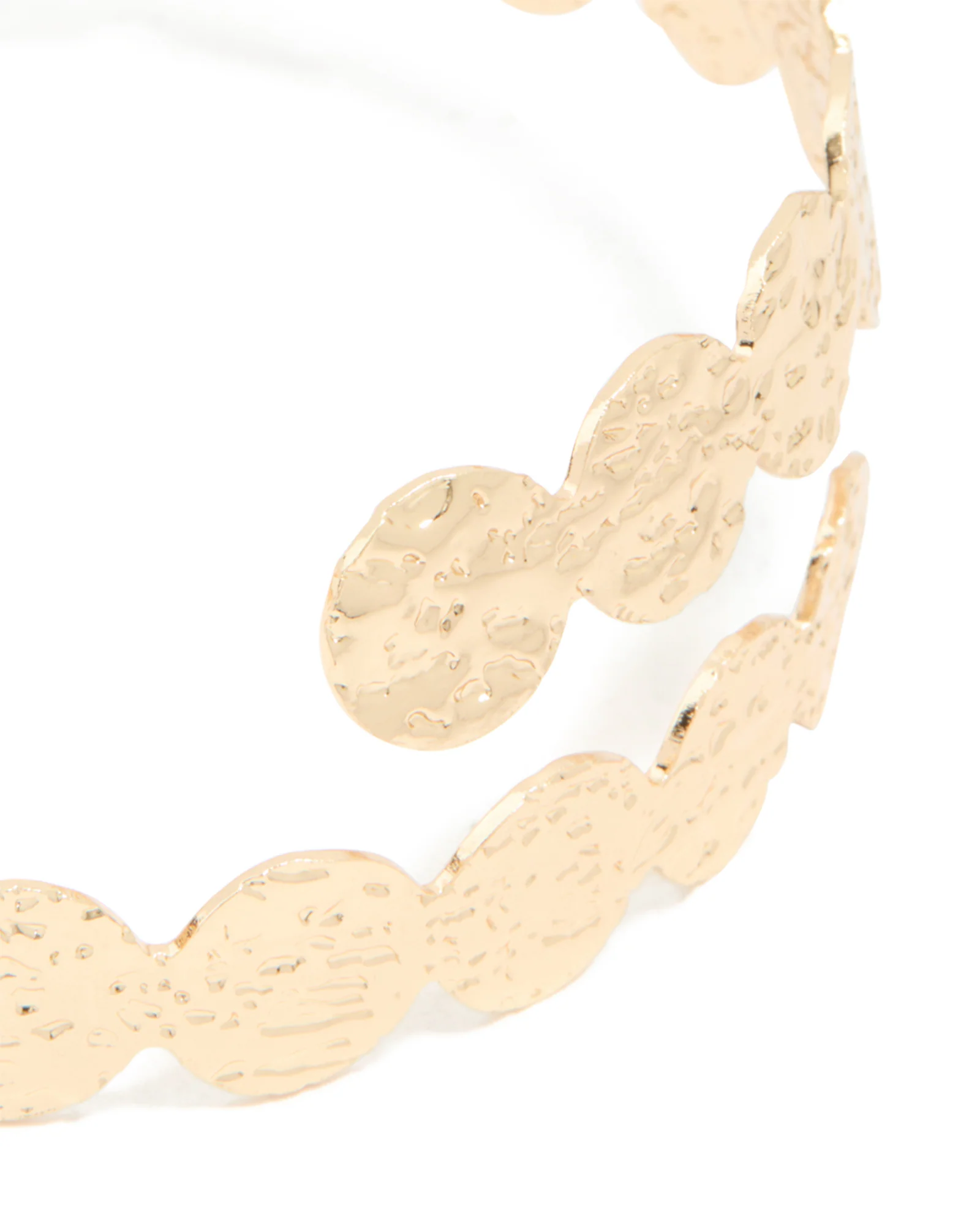 Gold Hammered Disc Wrap Around Arm Cuff - Image 2