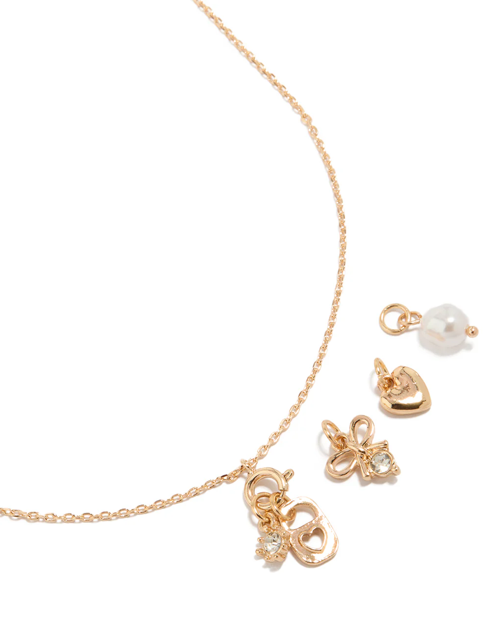 Gold Heart & Lock Charms Necklace
