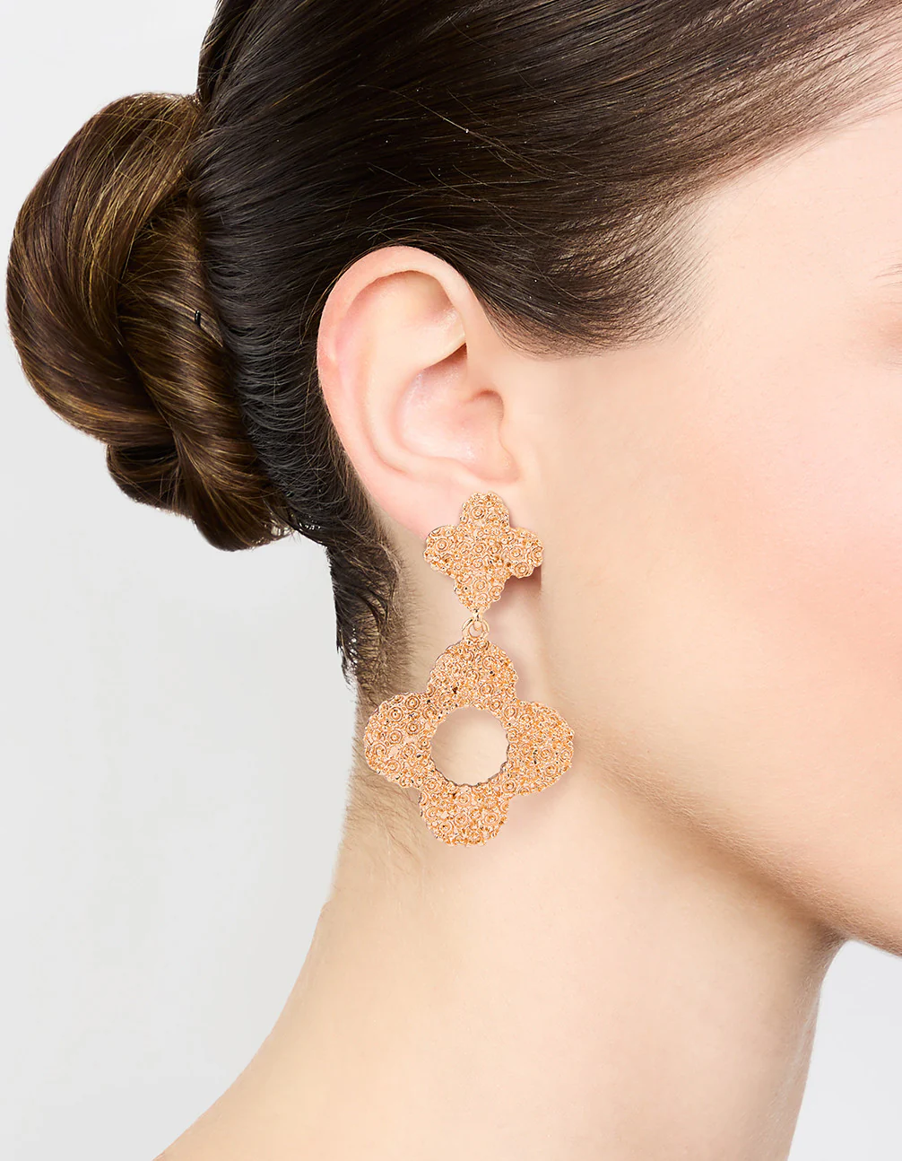 Gold Hollow Flower Drop Earrings - Image 2