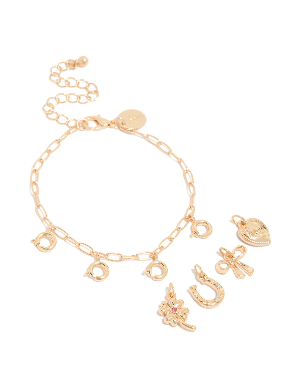 Gold Horseshoe & Four Leaf Clover Charm Bracelet