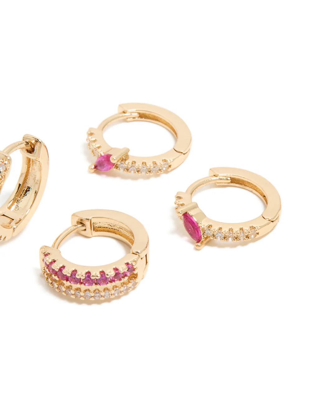 Gold Hot Pink Cubic Zirconia Hoop & Stud Earrings 3-Pack - Image 5