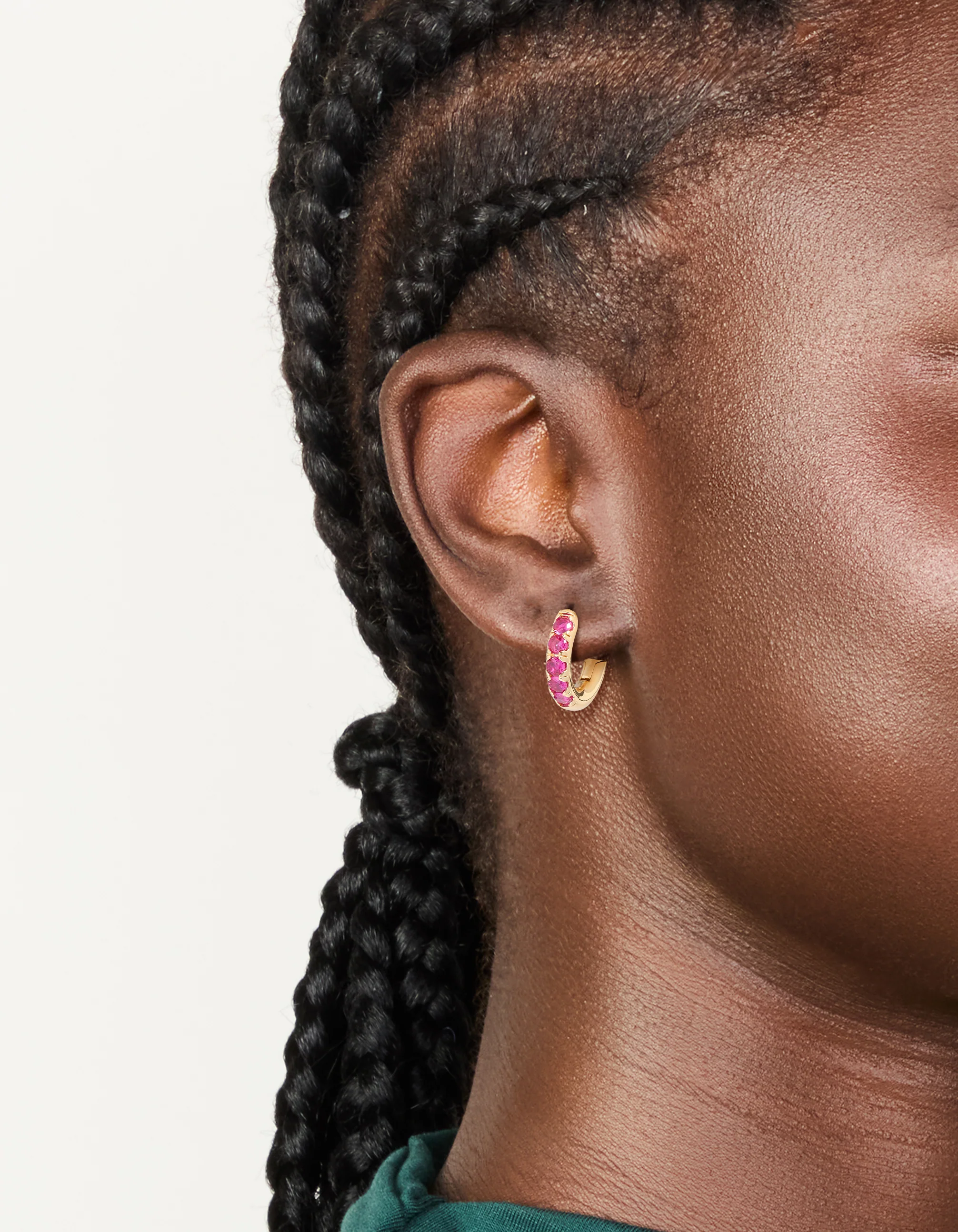 Gold Hot Pink Cubic Zirconia Small Clicker Earrings
