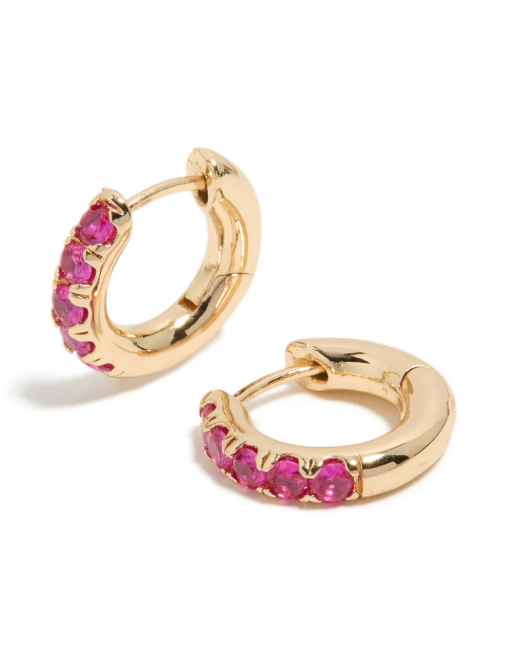 Gold Hot Pink Cubic Zirconia Small Clicker Earrings - Image 2