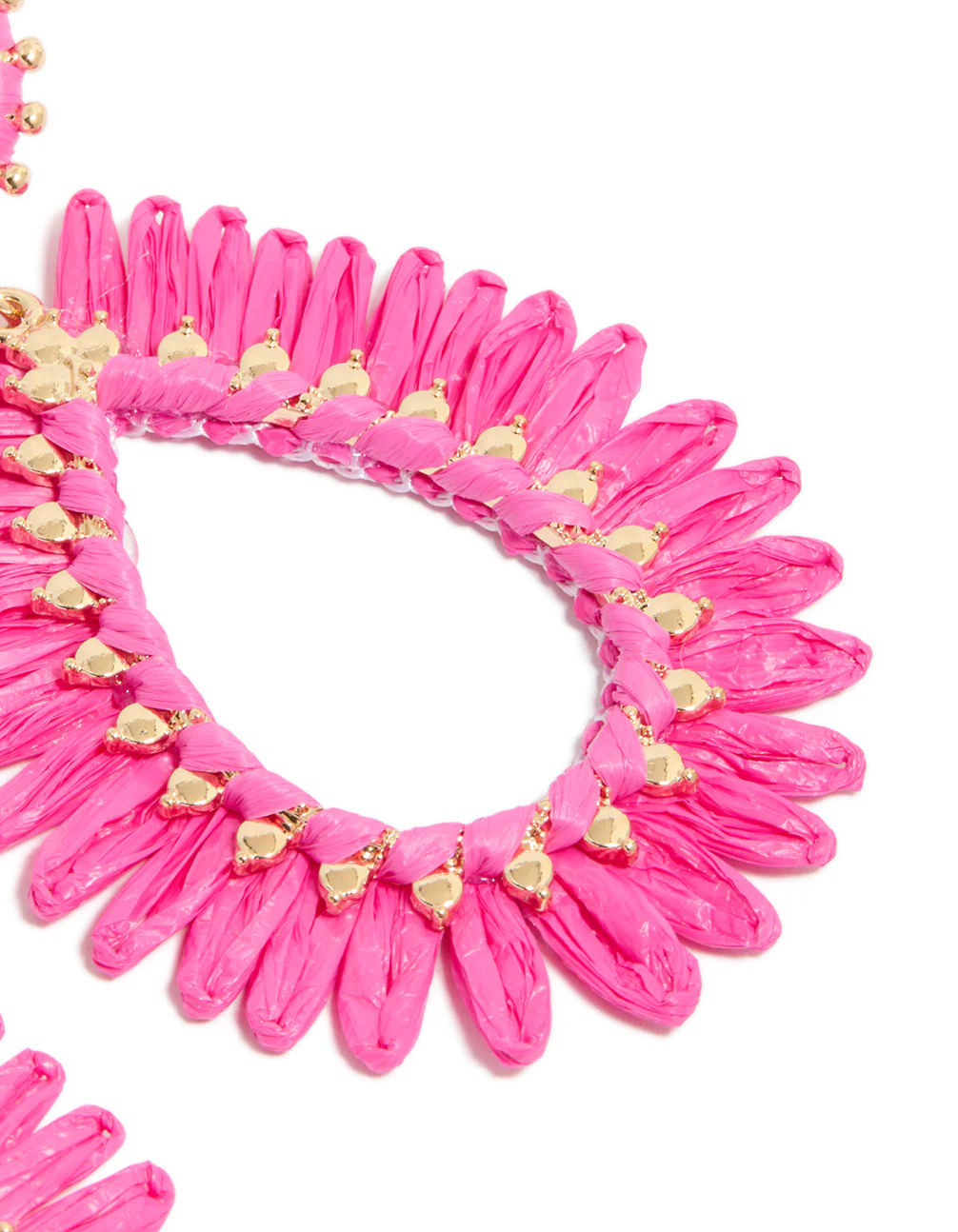 Gold Hot Pink Raffia Oval Drop Earrings - Image 5