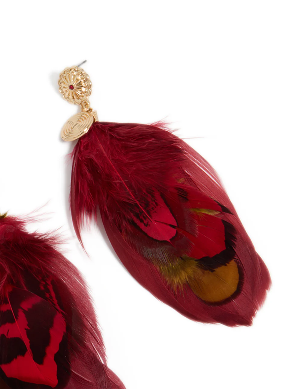 Gold Hot Pink & Yellow Feather Drop Earrings - Image 5