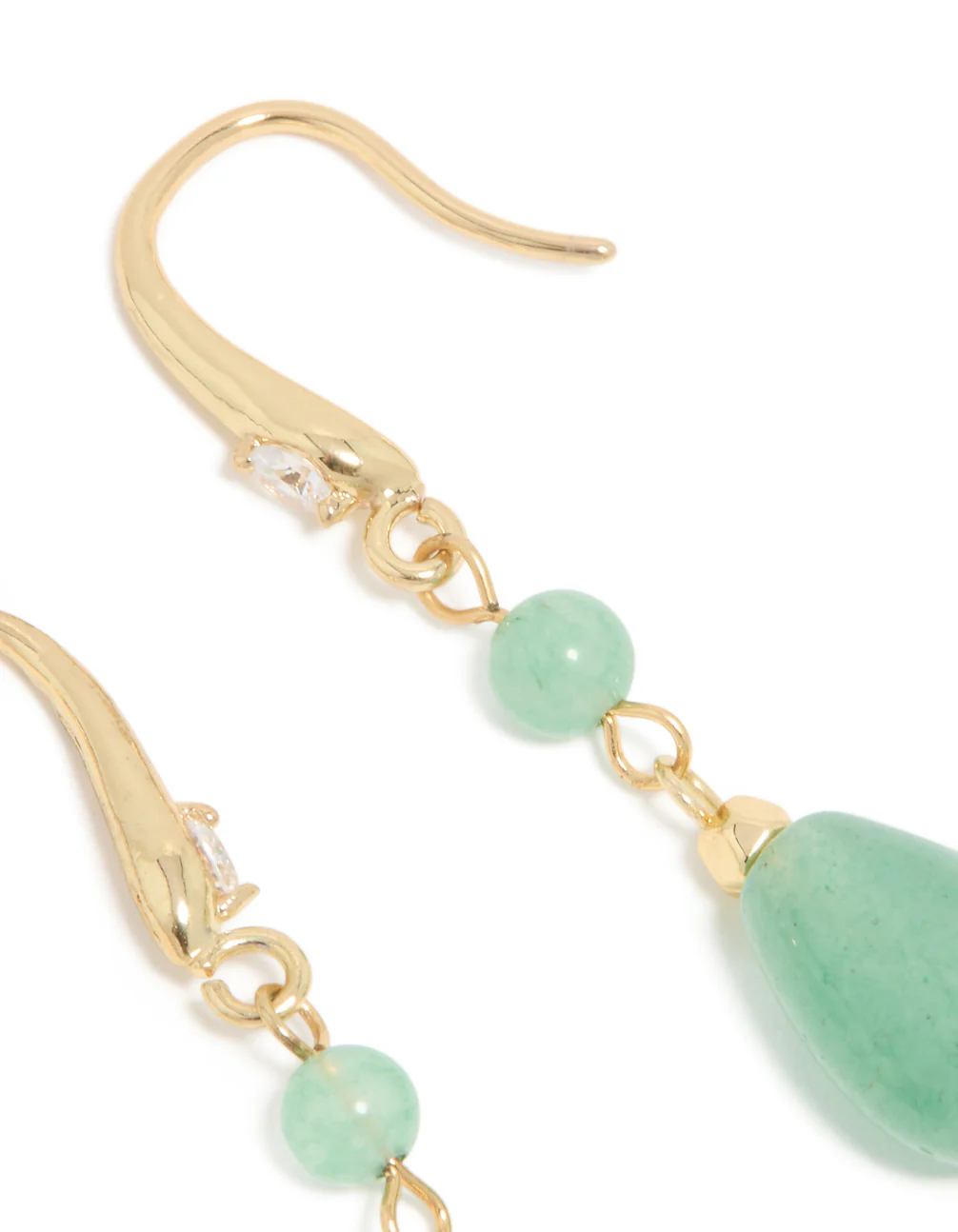 Gold Jade Green Semi Precious Stone Oval Long Drop Hoop Earrings - Image 4