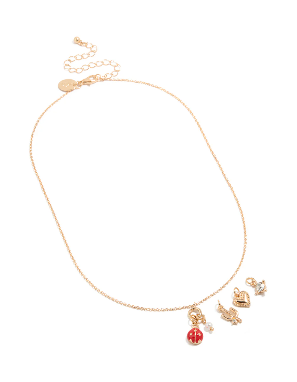 Gold Ladybug & Cactus Charms Necklace - Image 2