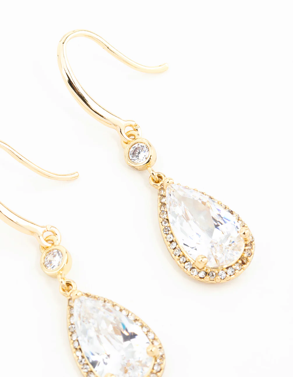 Gold Plated Pear Cut Cubic Zirconia Drop Earrings - Image 3