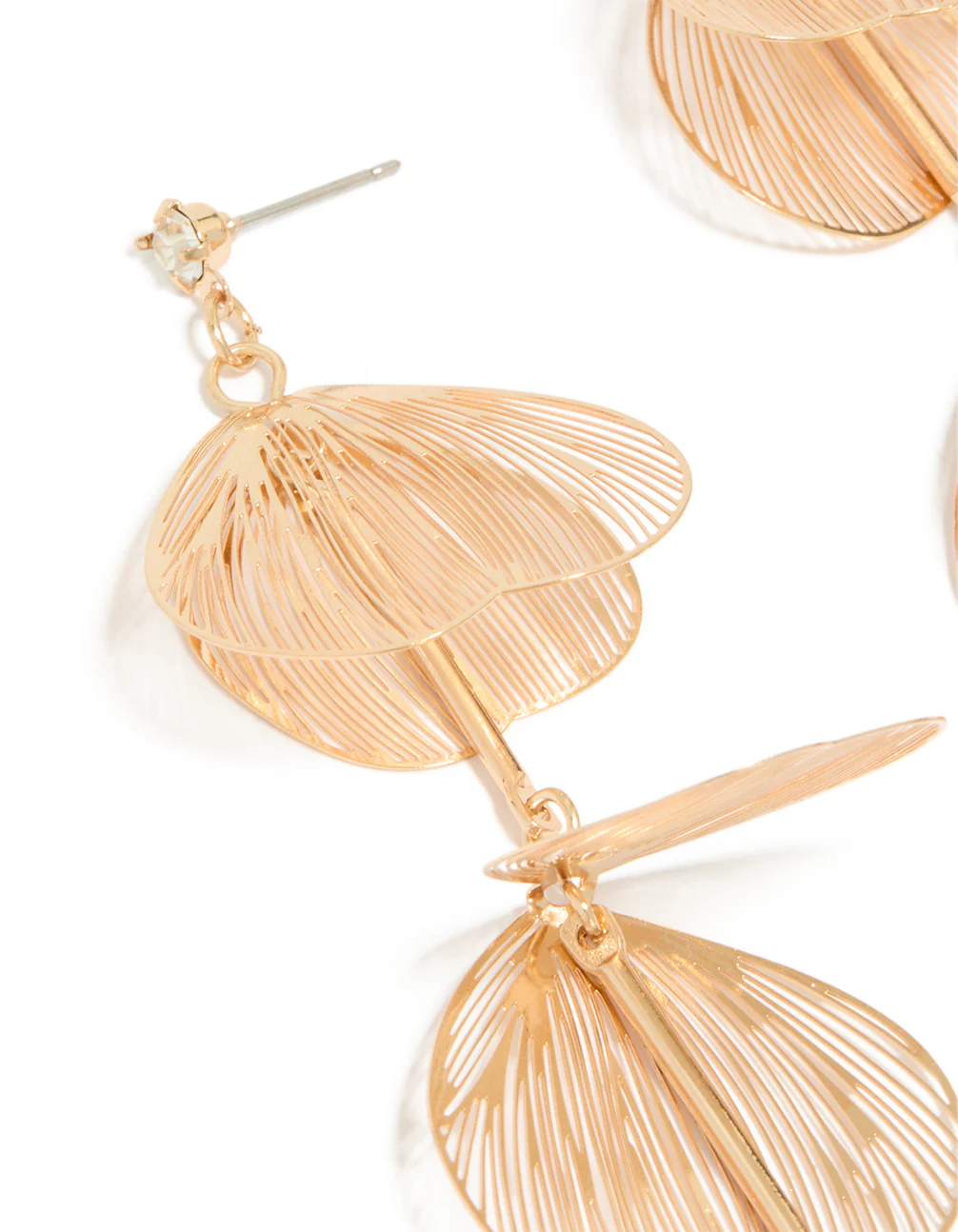 Gold Lazercut Petal Drop Earrings - Image 2