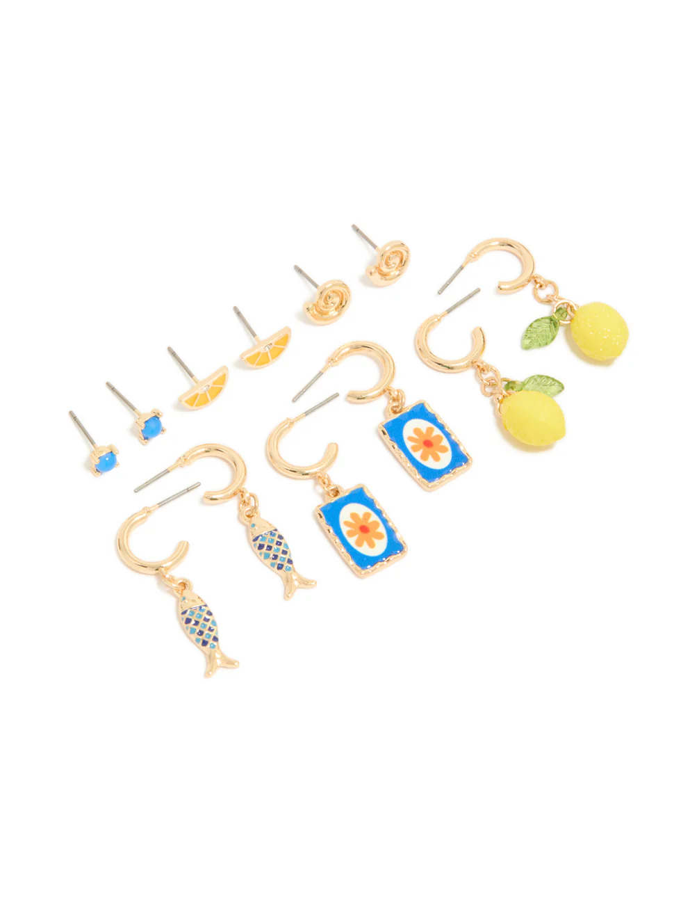 Gold Lemon Holiday Stud & Hoop Earrings 6-Pack