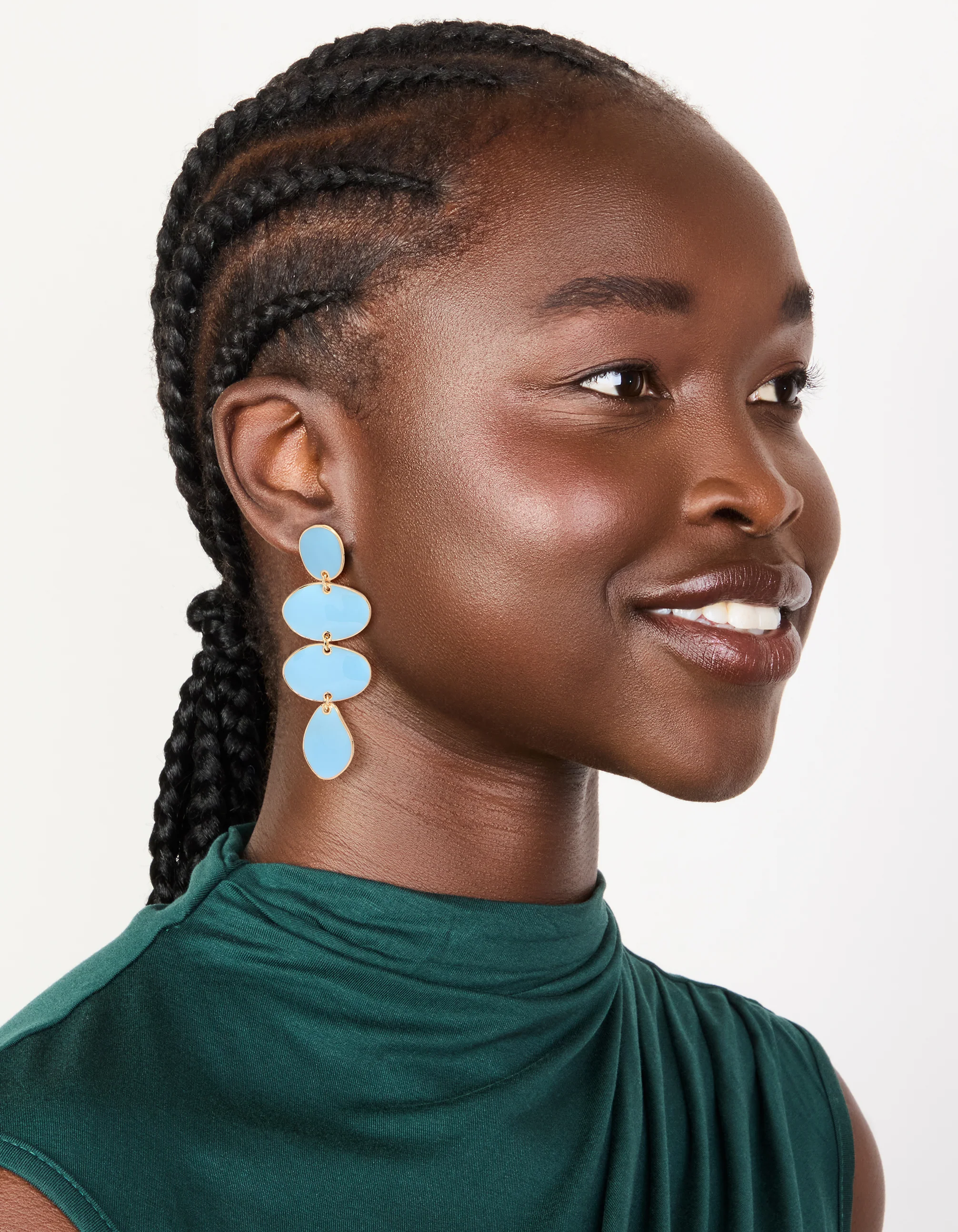 Gold Light Blue Organic Shape Drop Earrings - Image 3