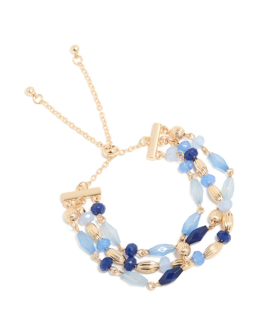 Gold Light & Dark Beaded Triple Layered Toggle Bracelet - Image 2
