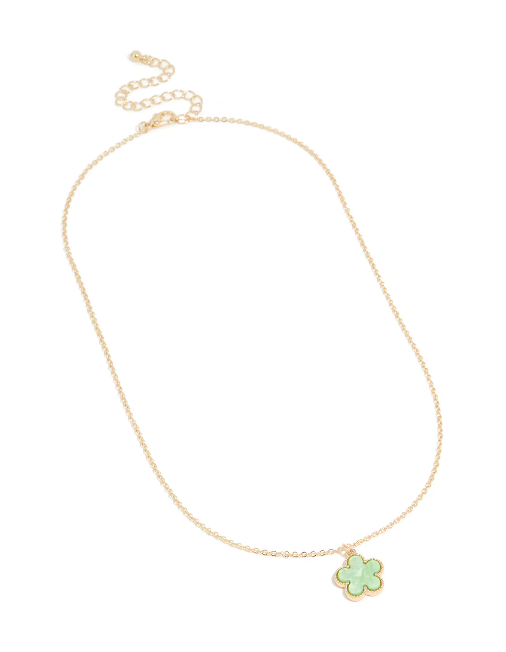 Gold Light Green 5 Petal Flower Necklace - Image 2