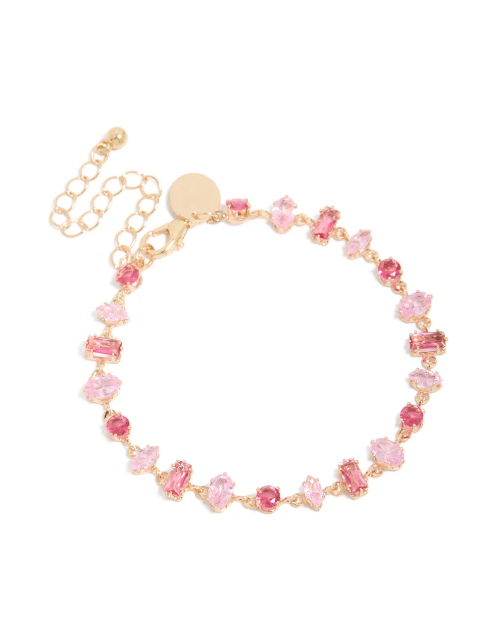 Gold Light & Hot Pink Cubic Zirconia Dainty Bracelet - Image 2