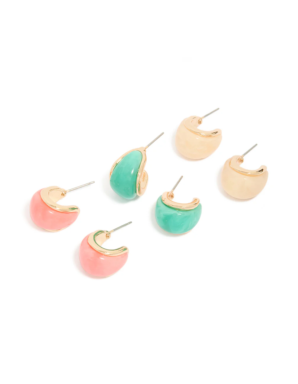 Gold Light Pink & Blue Enamel Bubble Hoop Earrings 3-Pack - Image 2