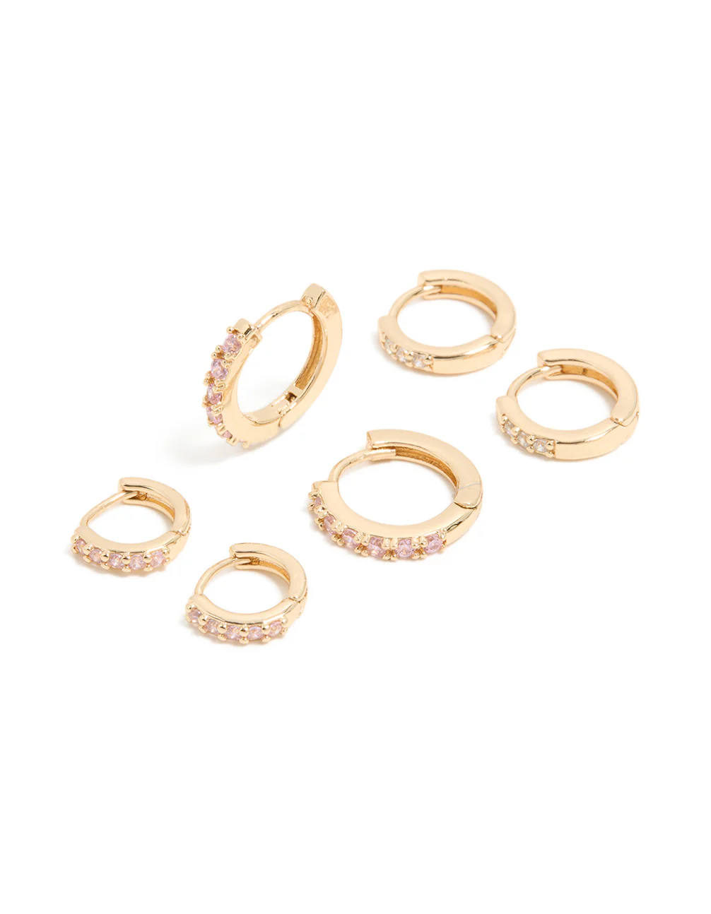 Gold Light Pink Cubic Zirconia Simple Huggie Earrings 3-Pack - Image 2