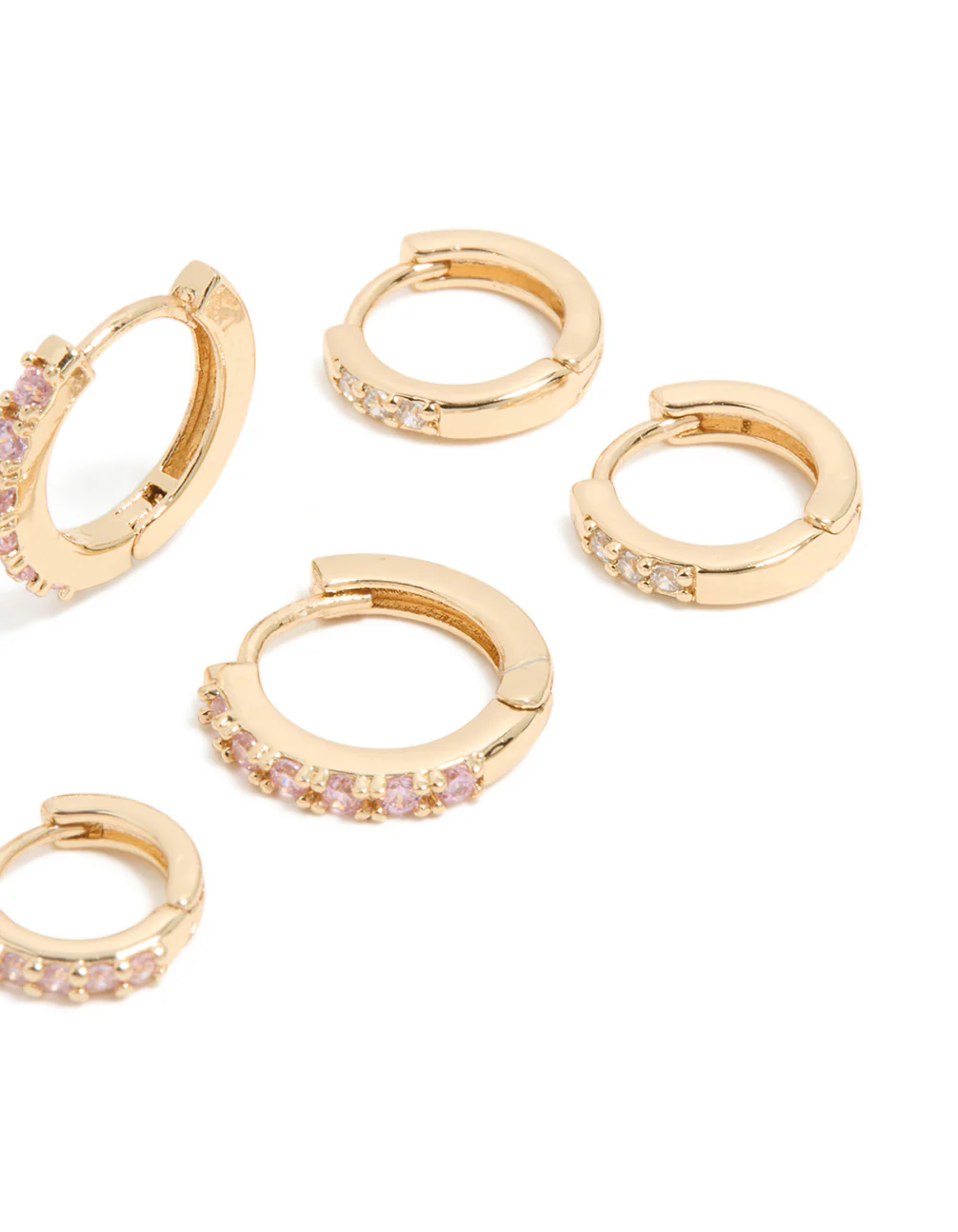 Gold Light Pink Cubic Zirconia Simple Huggie Earrings 3-Pack - Image 5