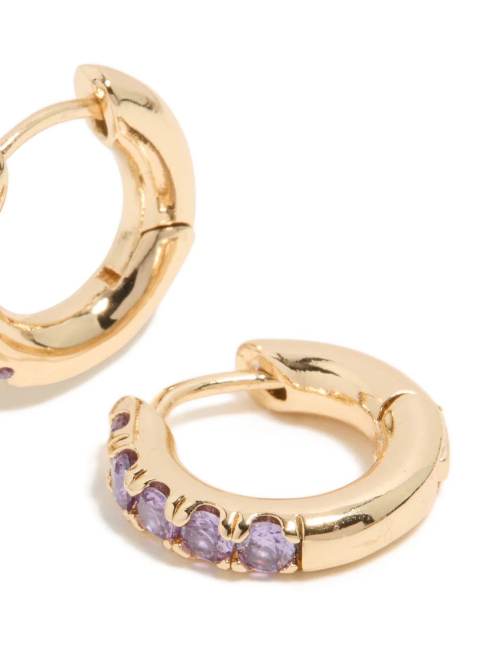 Gold Light Purple Cubic Zirconia Small Clicker Earrings - Image 5