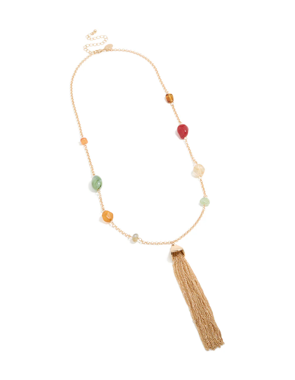 Gold Long Multicoloured Beaded Tassel Chain Drop Necklace - Image 2