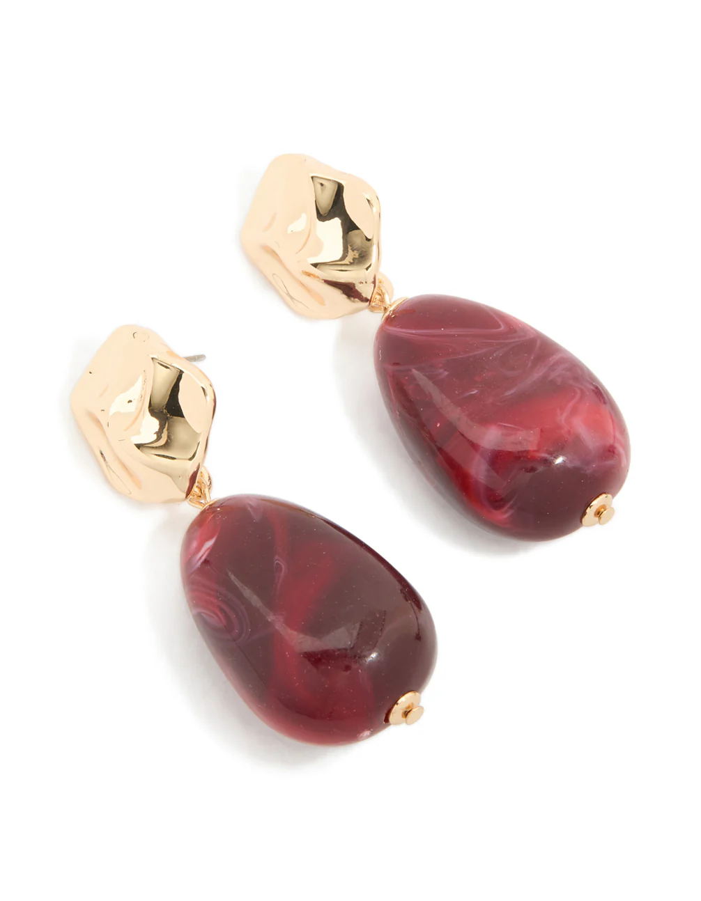 Gold Marbled Red Acrylic Beaded Drop Earrings - Image 2