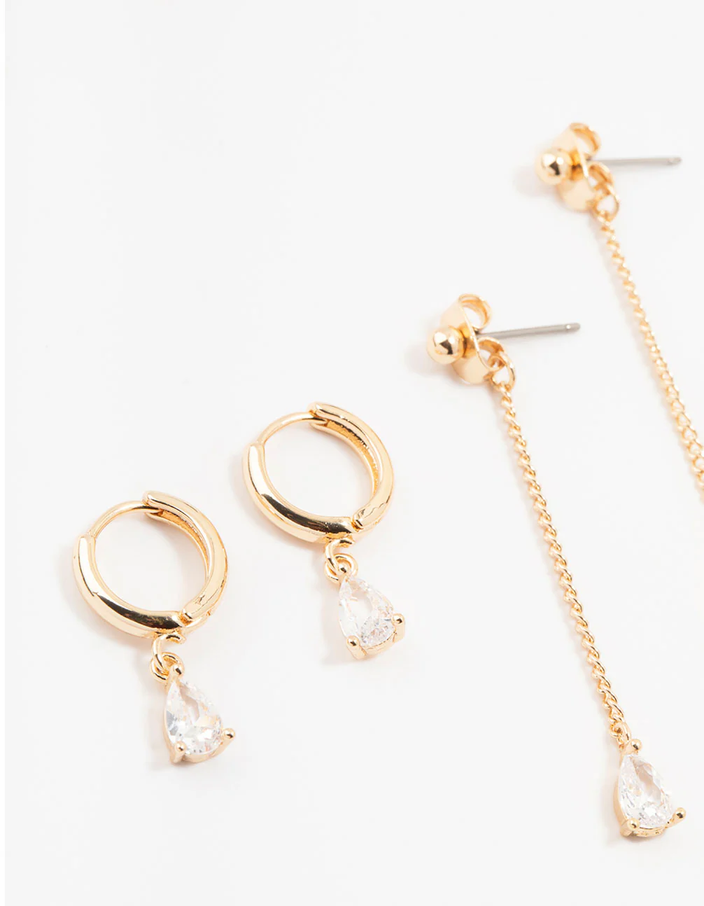 Gold Mixed Cubic Zirconia & Pearls Drop Earrings 3-Pack - Image 2