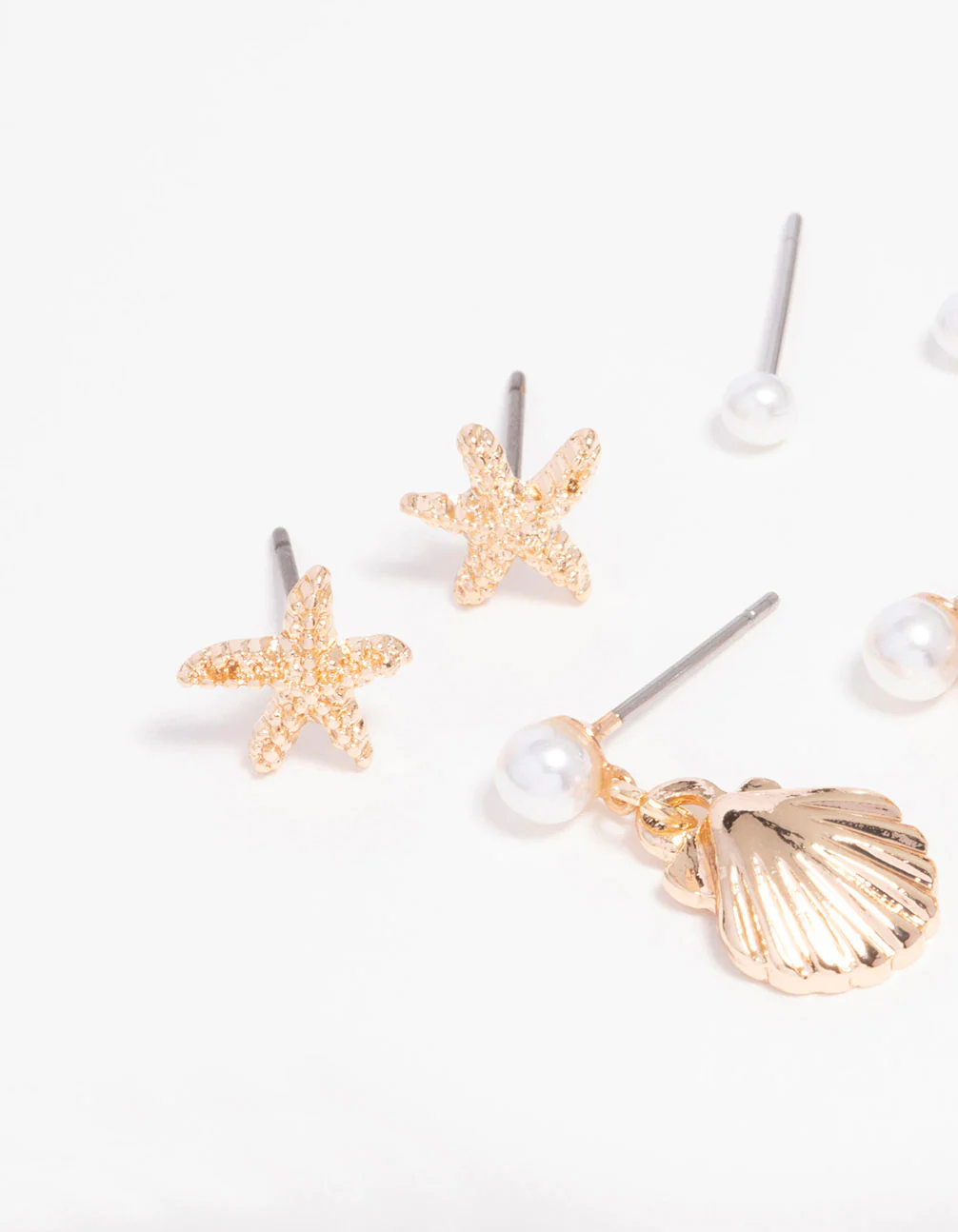 Gold Mixed Pearl Ocean Stud Earring 3-Pack - Image 2