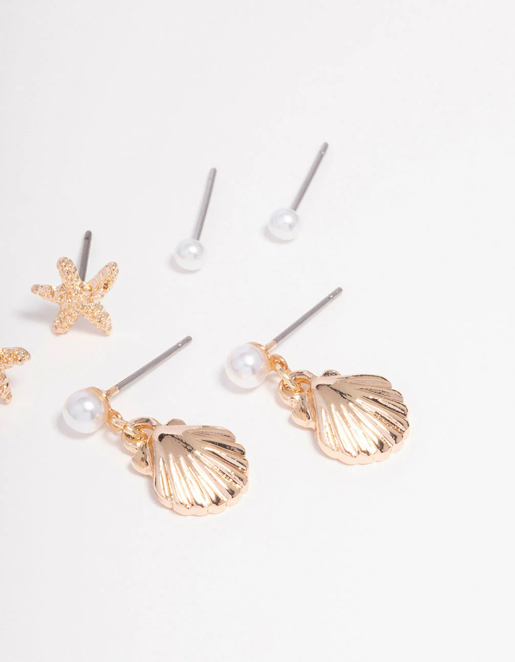 Gold Mixed Pearl Ocean Stud Earring 3-Pack - Image 3