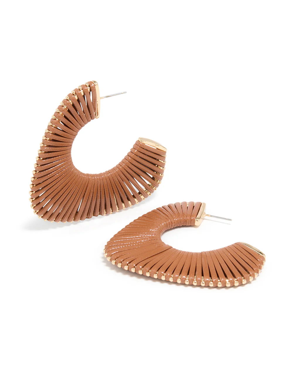 Gold Modern Brown Wrapped Hoop Earrings - Image 2