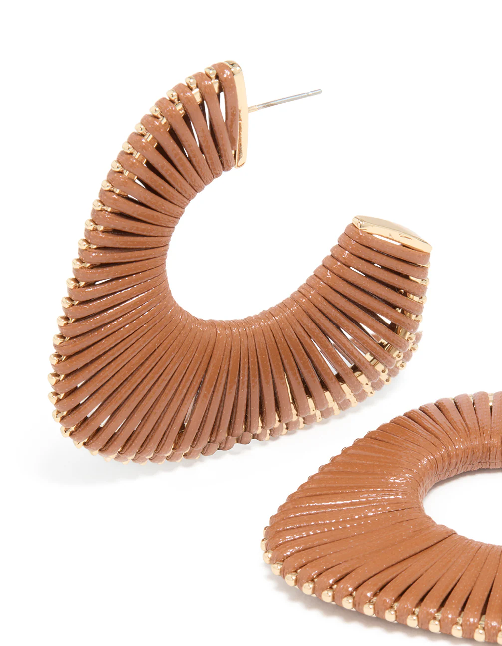 Gold Modern Brown Wrapped Hoop Earrings - Image 4