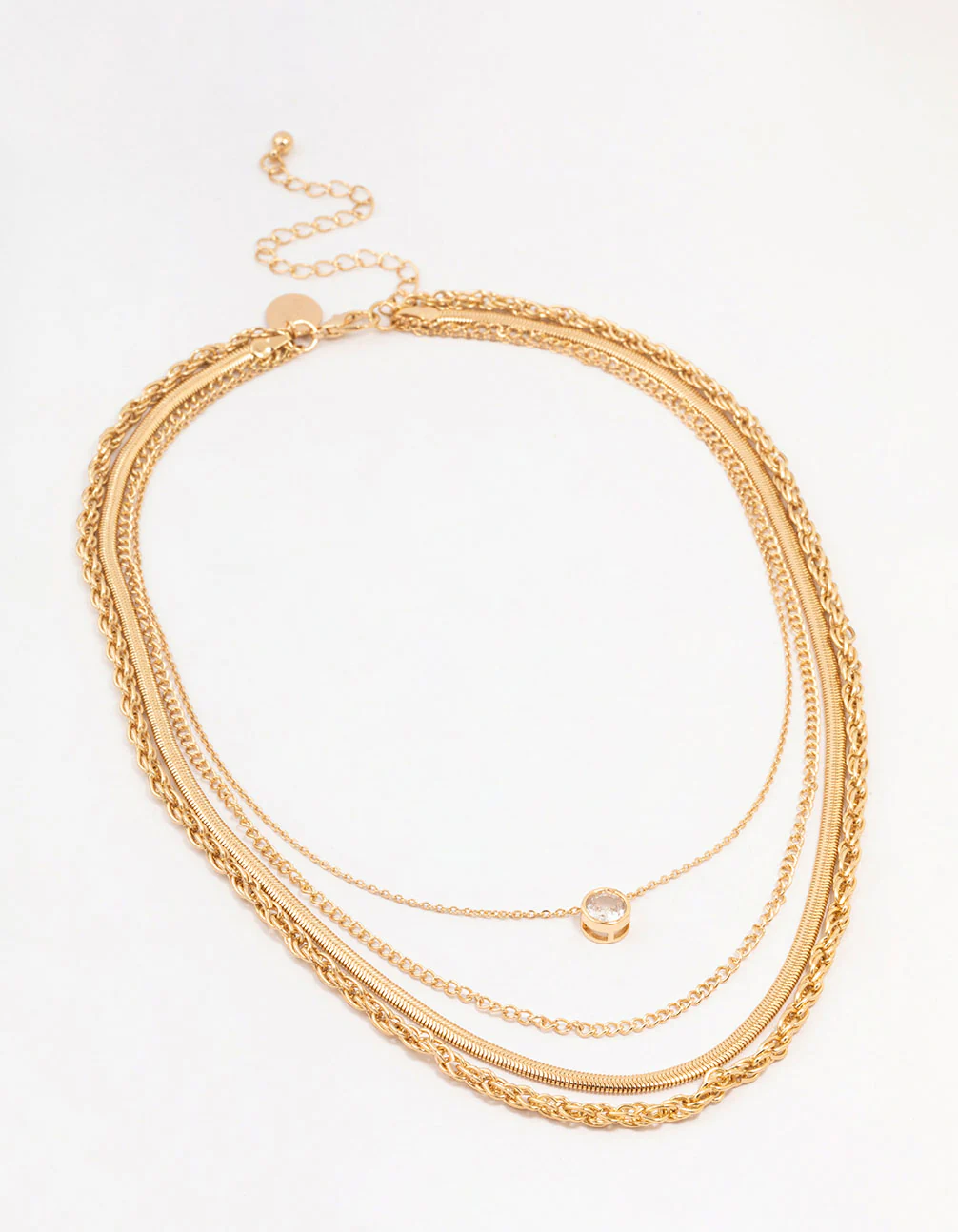 Gold Multi Chain Bezel Cubic Zirconia Chain Necklace - Image 2